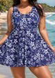 Navy Floral Modest Curvy Swimsuit And Swimwear Swimdress Set