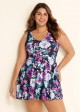 Plus Size Purple Floral Modest Swimsuit And Swimwear Swimdress Set