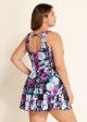 Plus Size Purple Floral Modest Swimsuit And Swimwear Swimdress Set