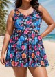 Plus Size Blue Floral Modest Swimsuit And Swimwear Swimdress Set
