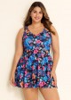 Plus Size Blue Floral Modest Swimsuit And Swimwear Swimdress Set