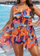 Color Block Abstract Print Hollow Out Tie Front Swimdress Set