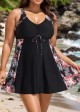 Stylish Tropical Print Patchwork Tie Front Swim Dress Set
