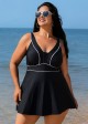 Black Contrast Trim Adjustable Straps One Piece Swimdress
