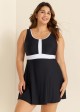 Black And White Color Block Round Neck Casual One Piece Swimdress