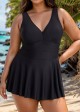 Black Ruched Wide Strap Fashionable Modest Plus Size One Piece Swimdress