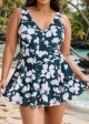Green Floral Tummy Control Plus Size Swimsuit Swimwear One Piece Swimdress