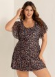 Plus Size Casual Women's Ditsy Floral Print One Piece Swimsuit