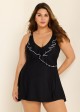 Black And White Ruffles Plus Size Fashion Swimdress Top