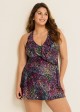 Curvy Black Dot Print Vintage Swimwear Bathing Suits Swimdress Top