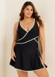 Black And White Splicing V Neck Fashionable One Piece Swimdress