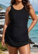Black Side Drawstring Adjustable Strapes Plus Size Bathing Suit Dress One Piece Swimdress