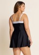 Black And White Color Block Side Tie Swim Dress Swimsuit One Piece Swimdress