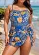 Curvy Blue Floral Side Tie Swimsuit One Piece Swimdress