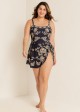Black Floral Side Tie Plus Size  Swimsuit One Piece Swimdress