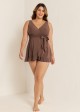 Brown Wrap Side Tie With Brief Swim Skirts For Women Two Pieces Swimdress Set