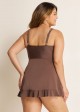Brown Wrap Side Tie With Brief Swim Skirts For Women Two Pieces Swimdress Set