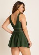 Green V Neck Mesh Swim Skirts For Women One Piece Swimdress