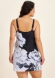 Curvy Black And White Floral Square Neck Modest Drawstring Swimsuit One Piece Swimdress