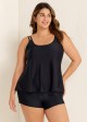 Solid Black Double Straps Adjustable Tankini Top
