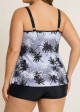 Plus Size Black And White Plants Print Double Straps Modest Tankini Top