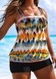 Stylish And Flattering Yellow Tie Dye Adjustable Double Straps Tankini Top