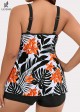 Plus Size Tropical Print Double Straps Tankini Top