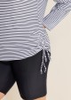 Plus Size Black Stripe Long Sleeve Drawstring Women's Swimsuit Tankini Top