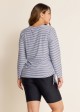 Plus Size Black Stripe Long Sleeve Drawstring Women's Swimsuit Tankini Top