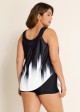Black And White Ombre Print Longer Length Casual Tankini Top
