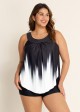 Black And White Ombre Print Longer Length Casual Tankini Top