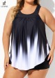 Black And White Ombre Print Longer Length Casual Tankini Top