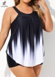 Black And White Ombre Print Longer Length Casual Tankini Top