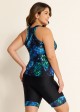 Women Plus Size Plants Print Scoop Neck Stretch Rash Guard Tankini Set