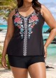 Plus Size Tribal Printed Adjustable Straps Tankini Top