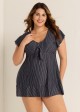 Deep V-neckline Tie Front Women Tankini Top