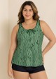 Plus Size Leaf Pattern Elegant Tankini Top with Wide Straps