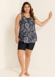 Black Paisley Loose Fit Plus Size Women Tankini Top