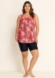 Red Tropical Leaf Print Loose Fit Plus Size Women Tankini Top