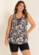 Black Floral Loose Fit Plus Size Women Tankini Top