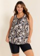 Black Floral Loose Fit Plus Size Women Tankini Top