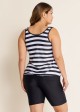 Plus Size Black And White Striped Print Sports Tankini Top