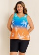 Colorful Plants Print V Neck Casual Sleeveless Tankini Top