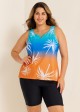 Colorful Plants Print V Neck Casual Sleeveless Tankini Top