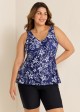 Plus Size Navy Floral Drawstring Swimsuit And Swimwear Tankini Top