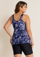 Plus Size Navy Floral Drawstring Swimsuit And Swimwear Tankini Top