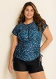 Plus Size Green Floral Short Sleeve Swimwear Bathing Suits Tankini Top