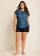 Plus Size Green Floral Short Sleeve Swimwear Bathing Suits Tankini Top