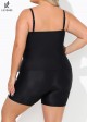 Stylish Black Twisted Front Ruched Tummy Control Tankini Top