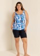 Blue Tie-Dye Irregular Pattern Blouson Tankini Top with Side Tie